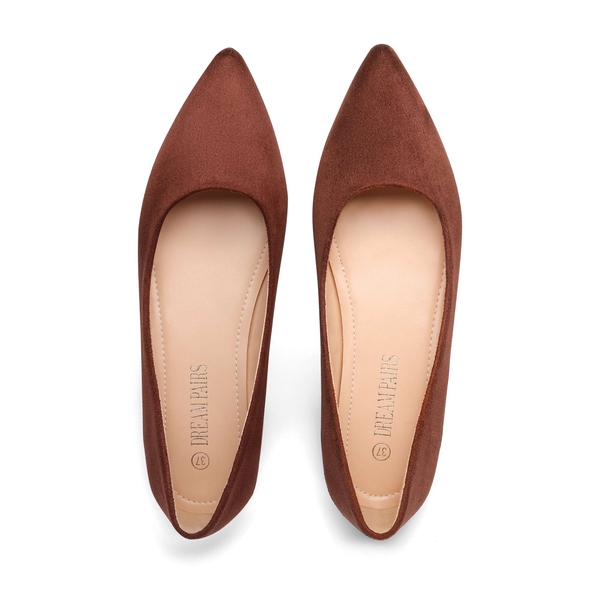 Pointed Toe Ballet Flats - BROWN SUEDE - 4